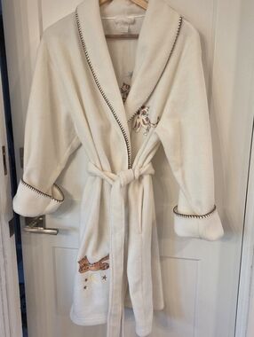 Novelty Fleece Cat Applique Bathrobe Cozy Cottagecore Sleepwear Whimsical Lounge